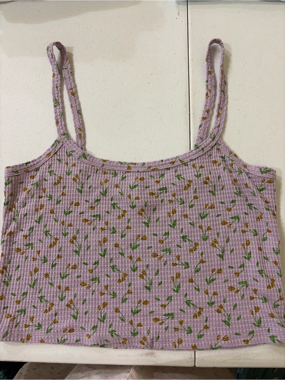 Free People Lilac Floral Ribbed Cami - Green & Mustard Print
